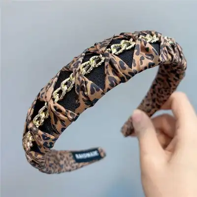 Women Unique Chain Decorative Headband Alloy Bow Tie Plaid