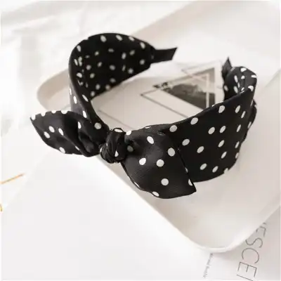 Women Fashion Rabbit Ear Bow Headband Polka Dot Fabric Hairband