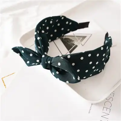 Women Fashion Rabbit Ear Bow Headband Polka Dot Fabric Hairband