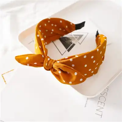 Women Fashion Rabbit Ear Bow Headband Polka Dot Fabric Hairband