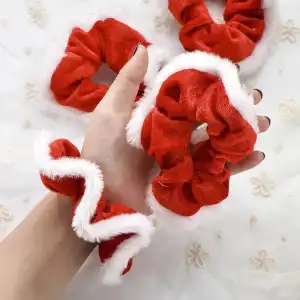 Women Cute Christmas Plaid Wave Fabric Hair Tie
