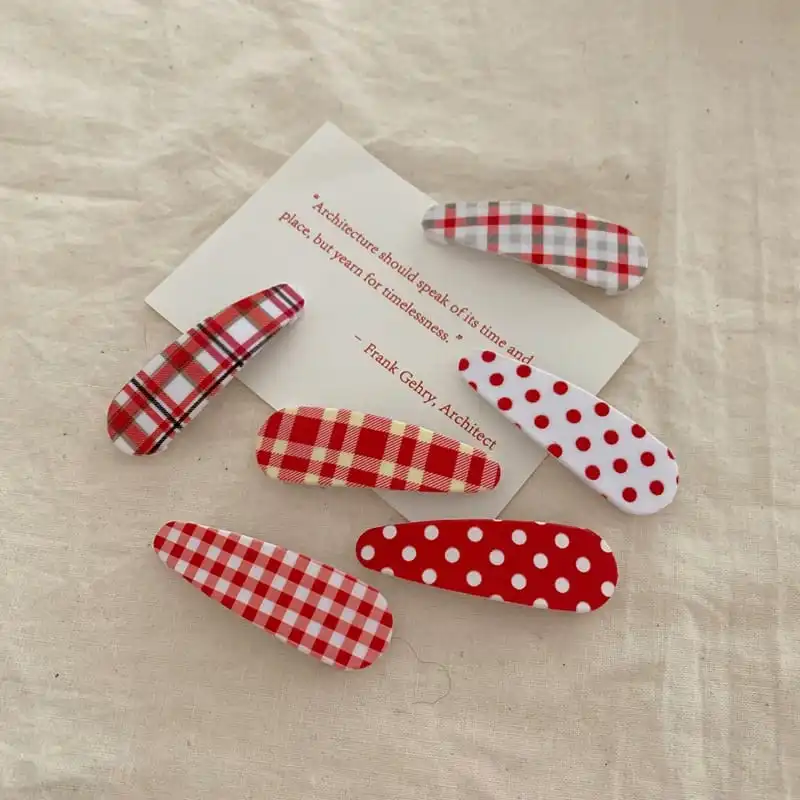 6pcs/set Girl Cute Polka Dot And Lattice Pattern Bobby Pin Plastic Hair Pin
