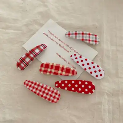 6pcs/set Girl Cute Polka Dot And Lattice Pattern Bobby Pin Plastic Hair Pin