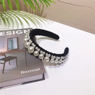 Women Retro Pearl Decorative Solid Color Headband