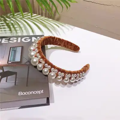 Women Retro Pearl Decorative Solid Color Headband