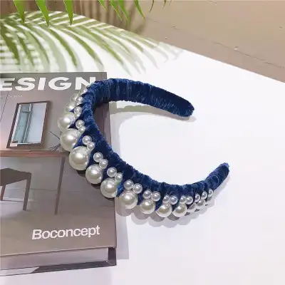 Women Retro Pearl Decorative Solid Color Headband