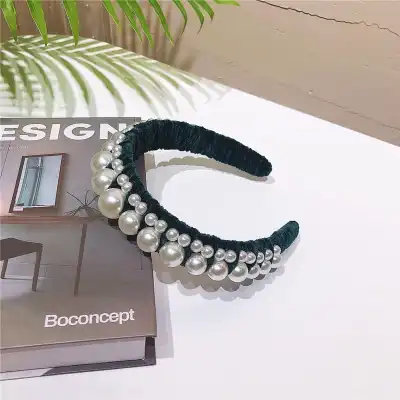 Women Retro Pearl Decorative Solid Color Headband