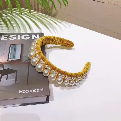 Women Retro Pearl Decorative Solid Color Headband