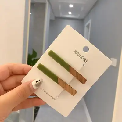 2pcs/set Women's Vintage Simple Solid Color And Wood Splice Hair Clip