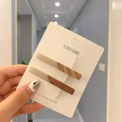 2pcs/set Women's Vintage Simple Solid Color And Wood Splice Hair Clip