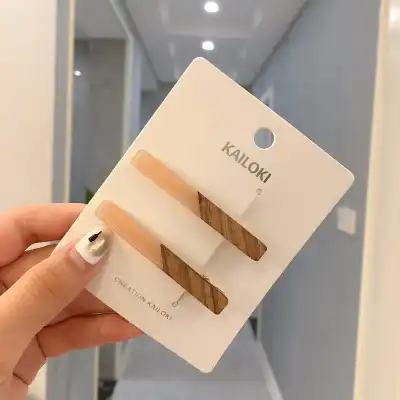 2pcs/set Women's Vintage Simple Solid Color And Wood Splice Hair Clip