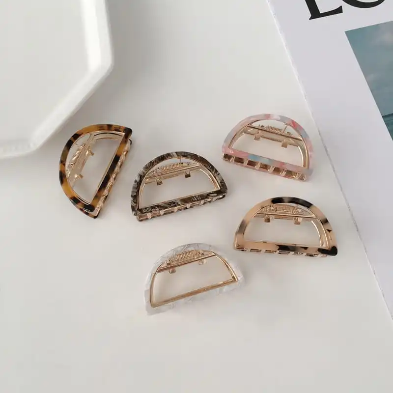 Women Simple Semicircle Hollow Out Acetate Hair Claw Clip