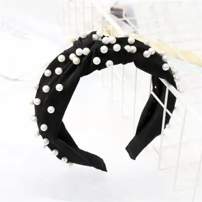 Women Fashion Pearl Decorative Cross Design Headband