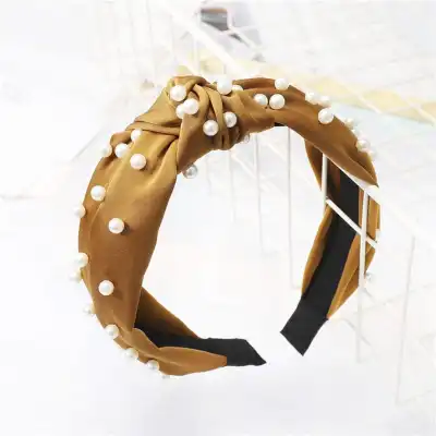 Women Fashion Pearl Decorative Cross Design Headband