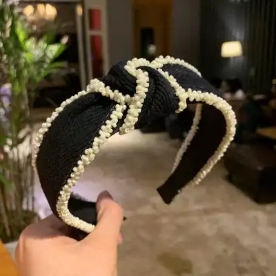 Women's Simple Bead Decorative Cross Design Fabric Headband