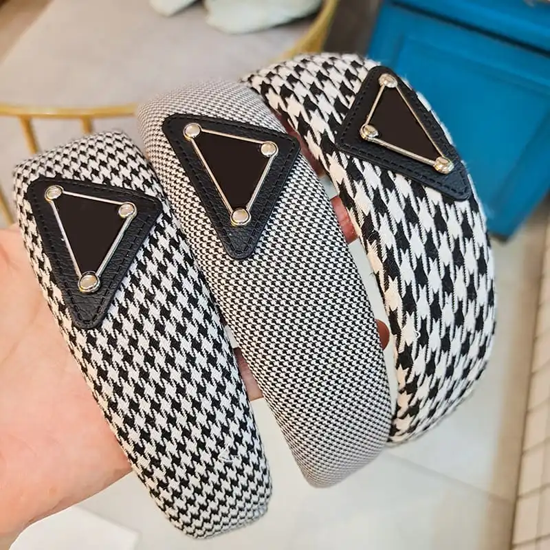 Women Retro Houndstooth Pattern Wide Edge Headband - Vintage Fabric Hair Accessory