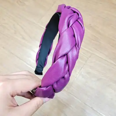 Women Simple Solid Color PU Headband
