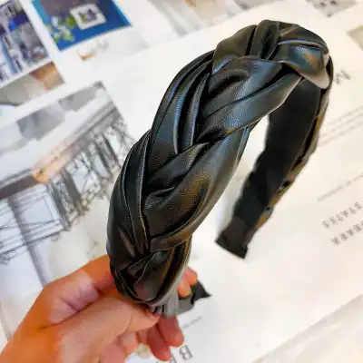 Women Simple Solid Color PU Headband
