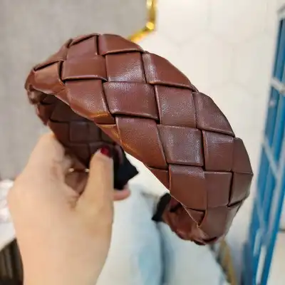 Women Retro Solid Color PU Leather Geometric Headband