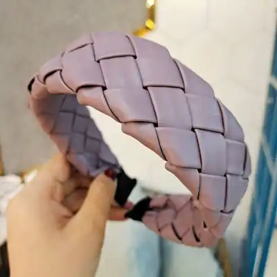 Women Retro Solid Color PU Leather Geometric Headband