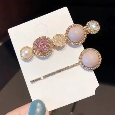 Women Fashion Pearl And Rhinestone Decorative Hair Clip Set (2pcs)