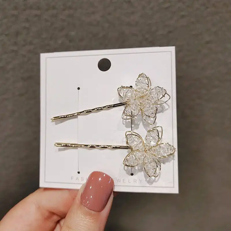 Women Elegant Flower Shaped Crystal Hair Clip