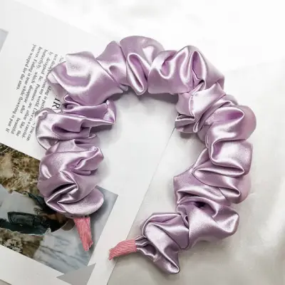 Women Fashion Wrinkle Design Solid Color Silk Headbands Star Street Shooting Pleated Large Intestine