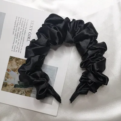 Women Fashion Wrinkle Design Solid Color Silk Headbands Star Street Shooting Pleated Large Intestine