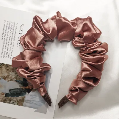Women Fashion Wrinkle Design Solid Color Silk Headbands Star Street Shooting Pleated Large Intestine