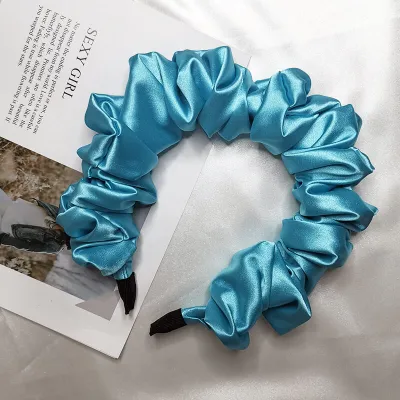 Women Fashion Wrinkle Design Solid Color Silk Headbands Star Street Shooting Pleated Large Intestine