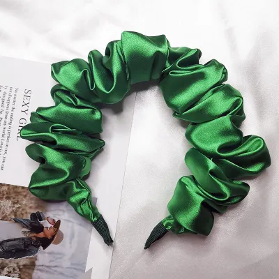 Women Fashion Wrinkle Design Solid Color Silk Headbands Star Street Shooting Pleated Large Intestine