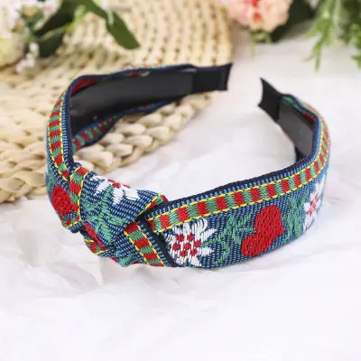 Women Bohemian Style Flower Pattern Embroidery Fabric Headband