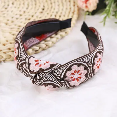 Women Bohemian Style Flower Pattern Embroidery Fabric Headband