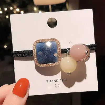 Women Fashion Geometry Decorate Hair Tie with Star Beads