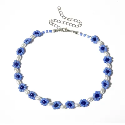 Bohemian Daisy Pearl Decor Anklet Necklace Bracelet Set Rice Beads Simple Women's