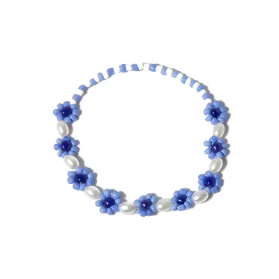 Bohemian Daisy Pearl Decor Anklet Necklace Bracelet Set Rice Beads Simple Women's