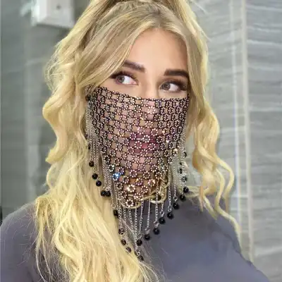 Women Shiny Rhinestone Tassel Mask Jewelry Party Festivals