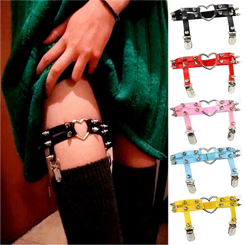 Punk Heart Shape Rivet Street Dance Leg Ring Adjustable Leather Garter Belt Unisex