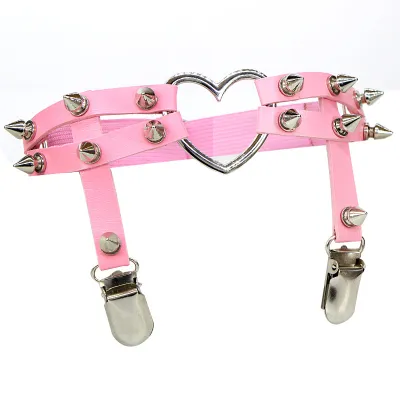 Punk Heart Shape Rivet Street Dance Leg Ring Adjustable Leather Garter Belt Unisex