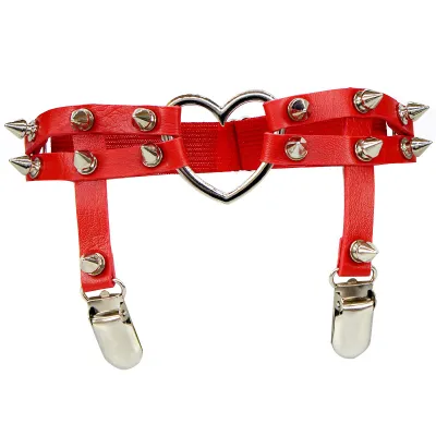 Punk Heart Shape Rivet Street Dance Leg Ring Adjustable Leather Garter Belt Unisex