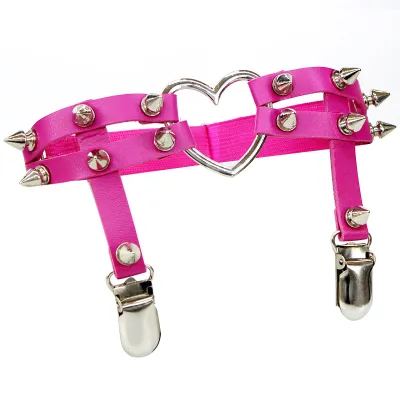 Punk Heart Shape Rivet Street Dance Leg Ring Adjustable Leather Garter Belt Unisex