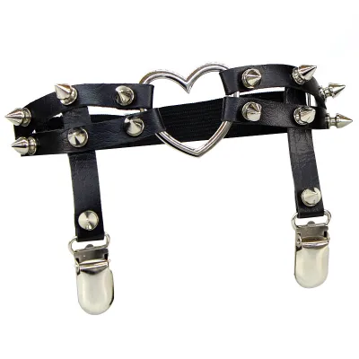 Punk Heart Shape Rivet Street Dance Leg Ring Adjustable Leather Garter Belt Unisex