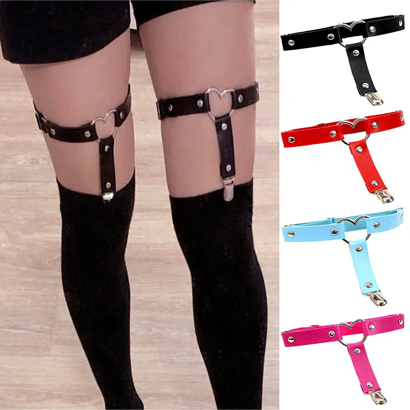 Punk Heart Shape Rivet Decor Street Dance Leather Leg Ring