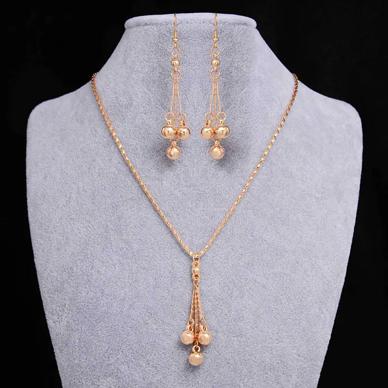 Fashion Metal Tassel Pendant Love Water Drop Bell Necklace Earrings Jewelry Set