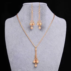 Fashion Metal Tassel Pendant Love Water Drop Bell Necklace Earrings Jewelry Set