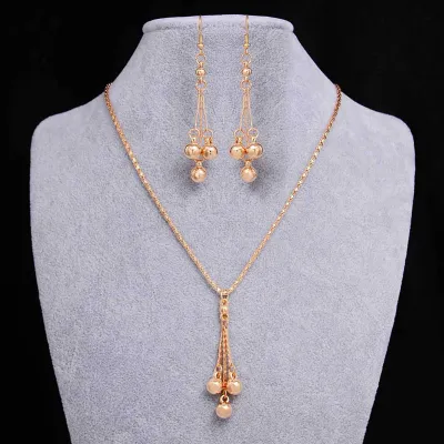 Fashion Metal Tassel Pendant Love Water Drop Bell Necklace Earrings Jewelry Set
