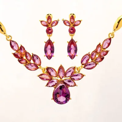 Fashion Crystal Decor Floral Alloy Necklace And Earrings Jewelry Set