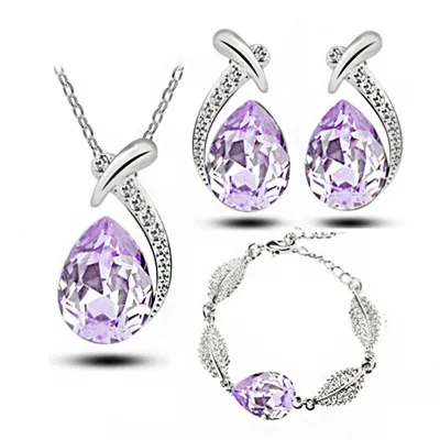 Fashion Teardrop-shaped Crystal Necklace Earrings Bracelet Jewelry Set for Women