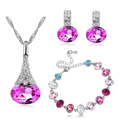Fashion Teardrop-shaped Nature Alloy Artificial Crystal Necklace Earrings Bracelet Jewelry Set
