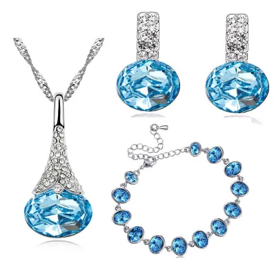Fashion Teardrop-shaped Nature Alloy Artificial Crystal Necklace Earrings Bracelet Jewelry Set